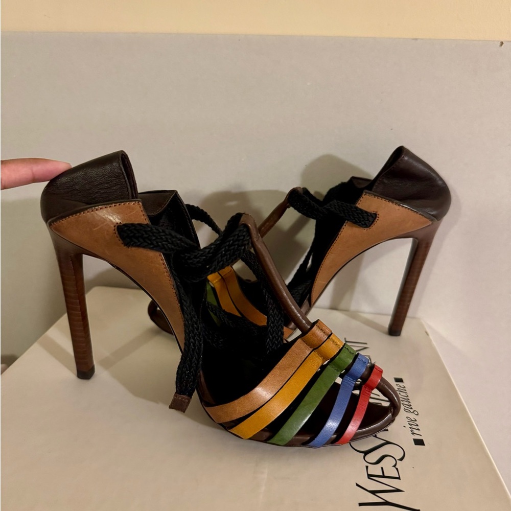 Yves Saint Laurent Multicolor Strappy Leather High Heels - Picture 5 of 6
